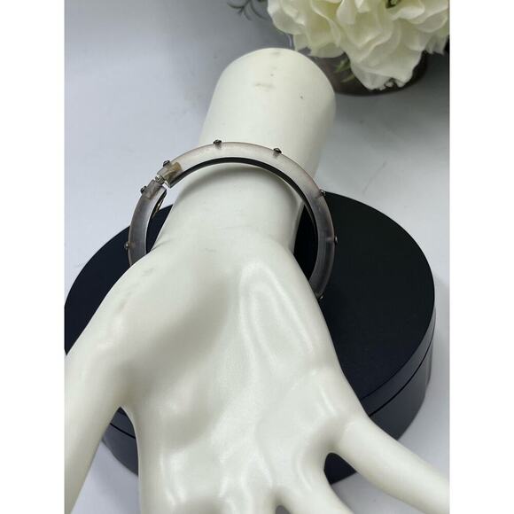 Alexis Bittar Neo Bohemian' Brown Gray Lucite‎ & Crystal Hinge Cuff Bracelet - Picture 2 of 16